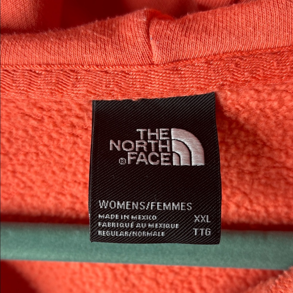 The North Face Coral/Orange Women's Crewneck Hoodie with White Logo - Picture 2 of 6